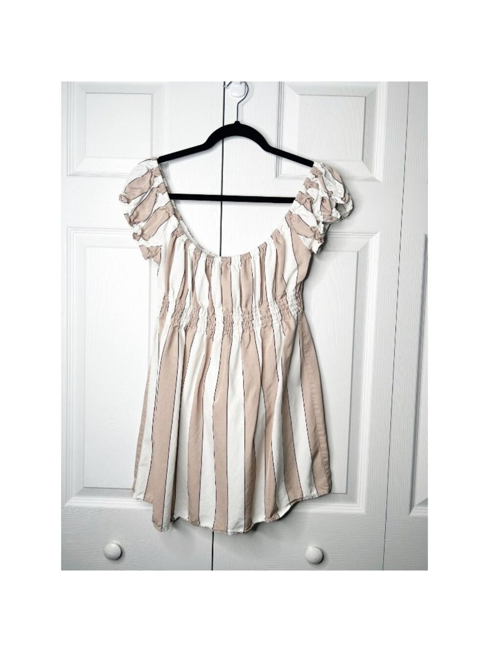 Capulet Gracie White Tan Striped Short Sleeve Mini Dress Women's Size Small S